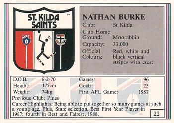 1992 AFL Regina #22 Nathan Burke Back